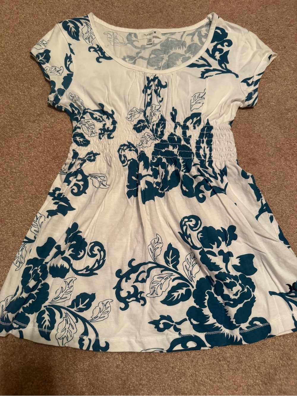 Hurley White Top with Light Blue Floral Print